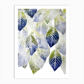 Blue And White Leaves Art Print