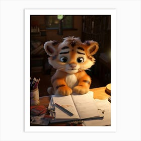 Sweet Baby Tiger Hits the Books Print Art Print