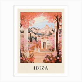 Ibiza Spain 1 Vintage Pink Travel Illustration Poster Art Print