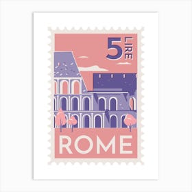 Rome City Stamp Pink Art Print