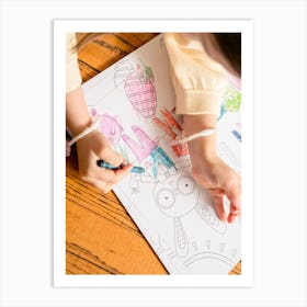 Child Draws On Paper Art Print