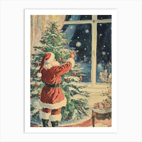 Santa Decorating Christmas Tree Art Print