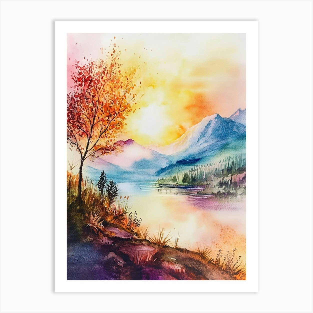 Watercolor Of Mountain Landscape Poster