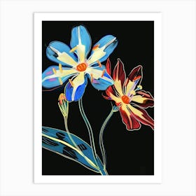 Neon Flowers On Black Forget Me Not 2 Art Print