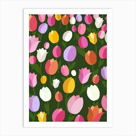 Tulip Field | 01 - Retro Colorful Flowers Art Print