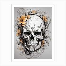 Skull With Flowers Print Art Print