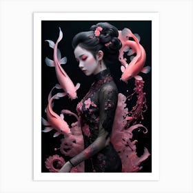 Chinese Girl With Koi Fish Art Print