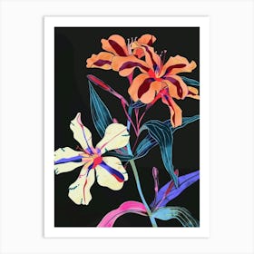 Neon Flowers On Black Phlox 2 Art Print