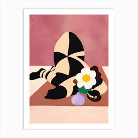 Woman Chilling On The Floor With Daisies Art Print