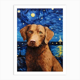 Chesapeake Bay Retriever Starry Night Dog Portrait Art Print