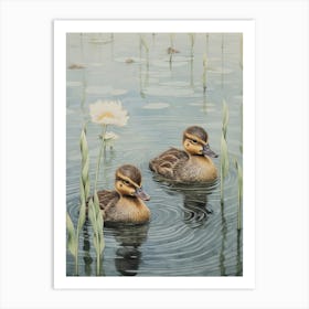 Ducklings With Pond Grass Japanese Woodblock Style 4 Art Print