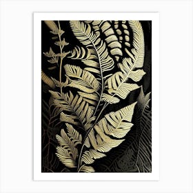 Golden Fern Linocut Art Print