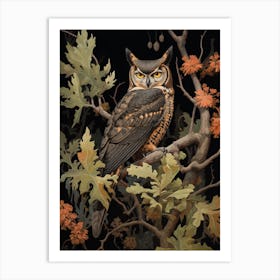 Dark And Moody Botanical Great Horned Owl 3 Art Print