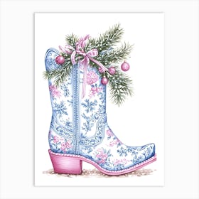 Christmas Cowboy Boot Art Print