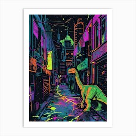 Cyberpunk Neon Dinosaur Street 1 Art Print