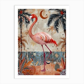 Greater Flamingo And Coconut Trees Boho Print 4 Art Print