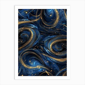 Blue And Gold Swirls 3 Art Print