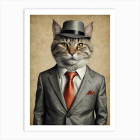 Cat In A Suit 20 Art Print