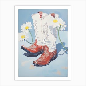 A Painting Of Cowboy Boots With Daisies Flowers, Fauvist Style, Still Life 2 Art Print