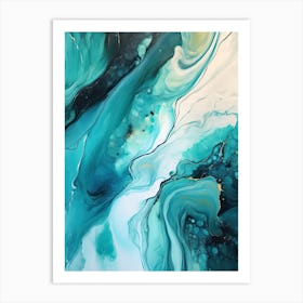 Teal And Black Flow Asbtract Painting 3 Art Print