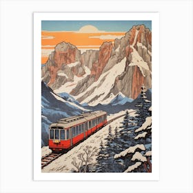 Tateyama Kurobe Alpine Route, Japan Vintage Travel Art 3 Art Print