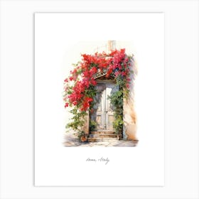 Rome, Italy   Mediterranean Doors Watercolour Painting 3 Poster Art Print