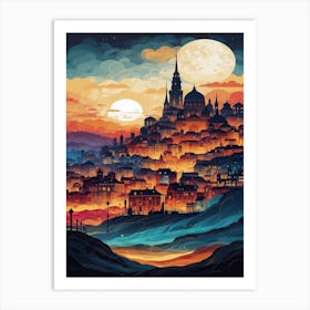 Cityscape At Sunset Art Print