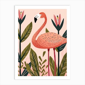 Chilean Flamingo Heliconia Minimalist Illustration 2 Art Print
