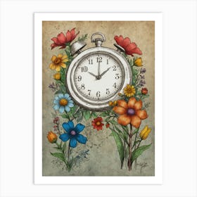 Pocket Watch With Flowers Art Print