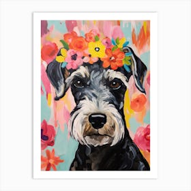 Miniature Schnauzer Portrait With A Flower Crown, Matisse Painting Style 4 Art Print