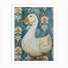 Duck On Blue Damask 1 Art Print