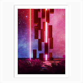 Neon landscape: Abstract canyon #4 [synthwave/vaporwave/cyberpunk] — aesthetic retrowave neon poster Art Print