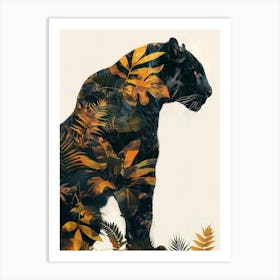 Double Exposure Realistic Black Panther With Jungle 18 Art Print