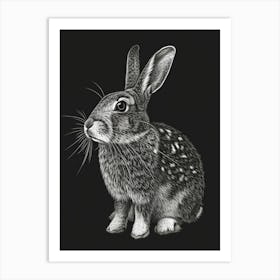 English Spot Blockprint Rabbit Illustration 3 Art Print