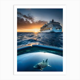 Shark Swims Near A Cruise Ship -Reimagined Art Print