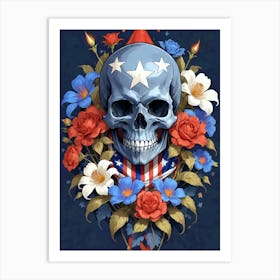 American Flag Floral Face Evil Death Skull (35) Art Print