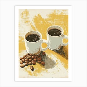 Coffee & Coffee Beans Minimalist Illustration 2 Art Print