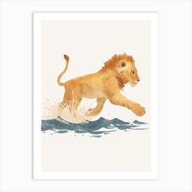 African Lion Crossing A River Clipart 4 Art Print