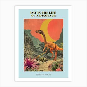 Dinosaur Walking A Dinosaur Retro Collage Poster Art Print