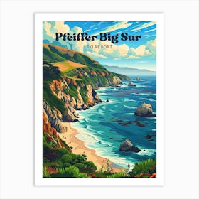 Pfeiffer Big Sur State Park Hiking Trail Digital Travel Illustration Art Print