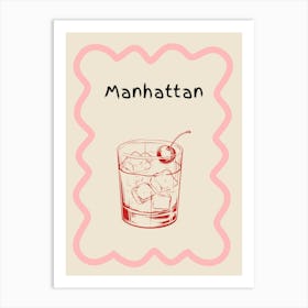 Manhattan Cocktail Doodle Poster Pink & Red Art Print