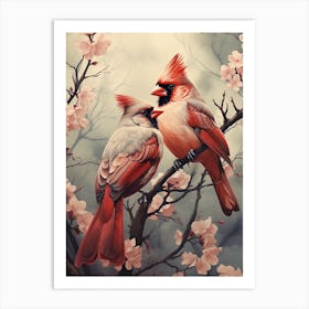 Cardinals In Cherry Blossoms Art Print