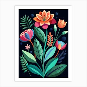 Flowers On A Black Background 15 Art Print