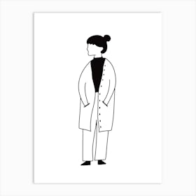 Illustration Of A Woman In A Coat Monoline Drawing Illustration Poster