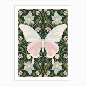 Butterfly On A Green Background Style William Morris 6 Art Print