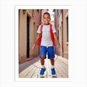 Little Boy Playing With A Skipping Rope Art Print