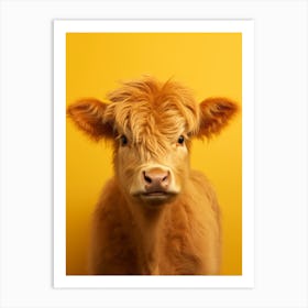 Yellow Photography Portrait Of Baby Highland Cow 4 Art Print