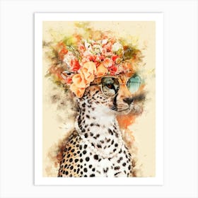 Cheetah With Flowers Art Print