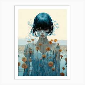 portrait of a woman in a field illustration 11 Art Print