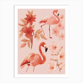 Lesser Flamingo And Bougainvillea Minimalist Illustration 2 Art Print